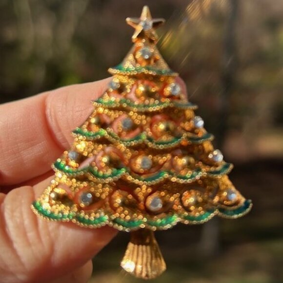 HOLIDAY🎄🎄EISENBERG ICE Sparkly Gold Rhinestone Christmas Tree BROOCH - Picture 4 of 10